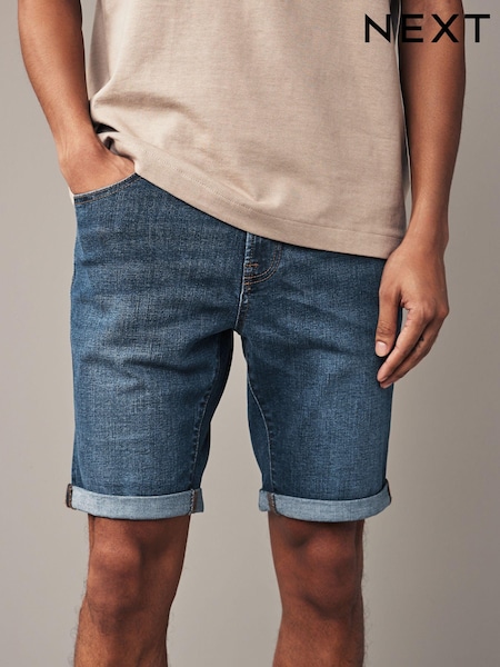 Mid Blue Skinny Fit Stretch Denim Shorts (A73655) | £22