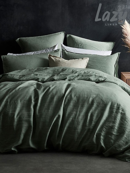 Lazy Linen Green Washed 100% Linen Duvet Cover (A73758) | £99 - £199