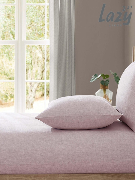 Lazy Linen Pink Washed 100% Linen Fitted Sheet (A73759) | £65 - £120
