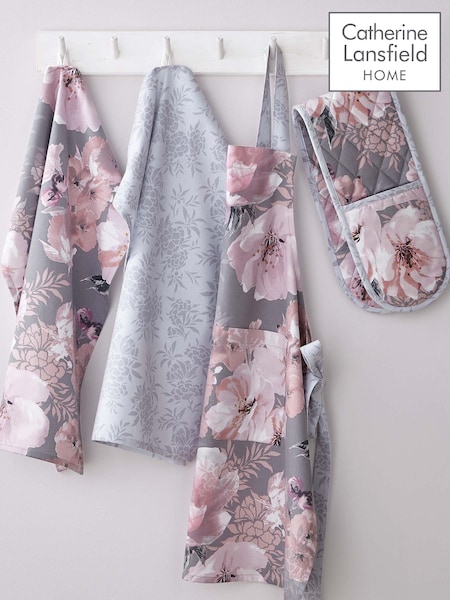 Catherine Lansfield Grey Dramatic Grey Floral 100% Cotton Apron (A74029) | £10