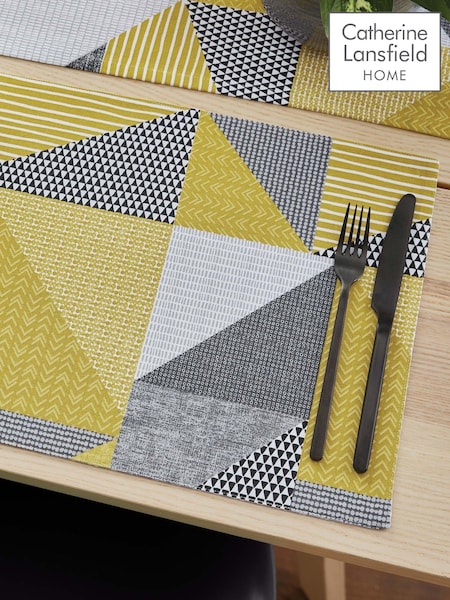 Catherine Lansfield Set of 2 Yellow Larsson Geo Wipeable 100% Cotton Placemats (A74034) | £10
