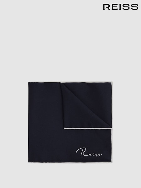 Reiss Navy Ceremony Plain Silk Pocket Square (A76204) | £38