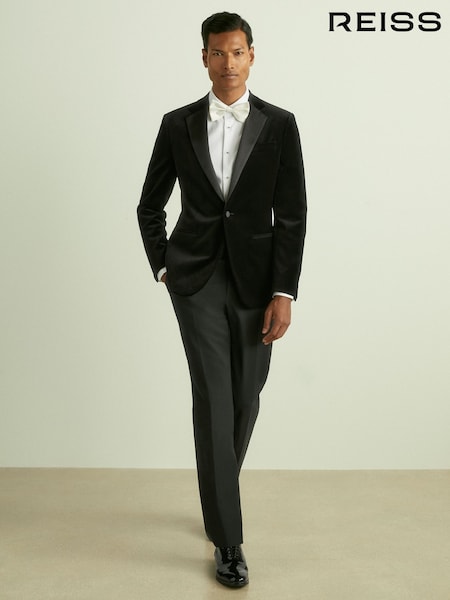 Reiss Black Ace Velvet Single Breasted Slim Fit Jacket (A76258) | £298