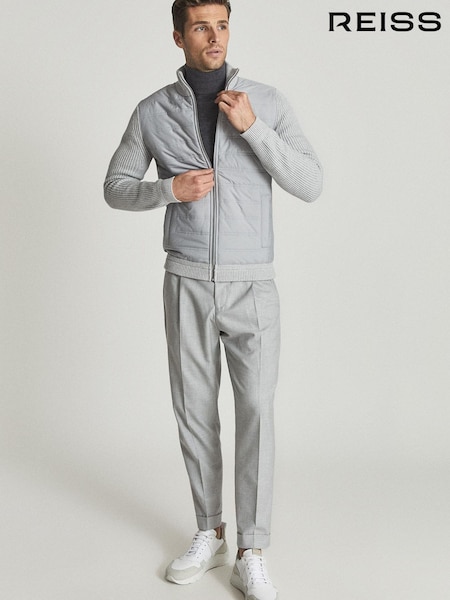 Reiss Grey Trainer Grey Hybrid Zip Up Quilted Jumper (A78289) | £168