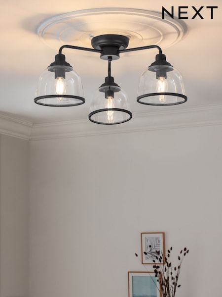 Black Gloucester 3 Light Flush Ceiling Light (A78880) | £99