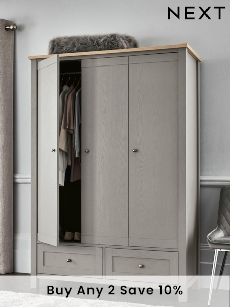 Dove Grey Malvern Paint Effect Triple, 2 Drawers Wardrobe (A79663) | £699