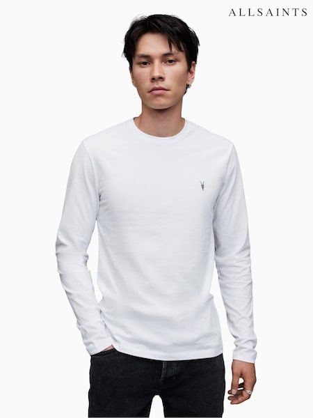 AllSaints White Brace Long Sleeve 100% Cotton Crew T-Shirt (A81107) | £55