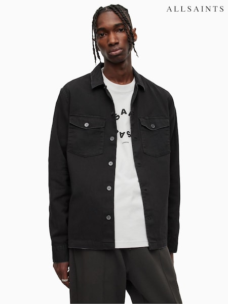 AllSaints Black 100% Cotton Spotter Military Shirt (A81280) | £109