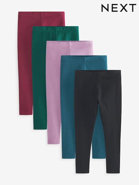 Black/Green/Blue/Berry Red/Lilac Purple Leggings 5 Pack (3-16yrs) (A82340) | £18 - £27