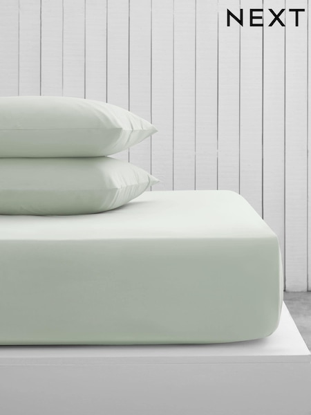 Green Pale Sage Cotton Rich Fitted Sheet (A83938) | £10 - £16