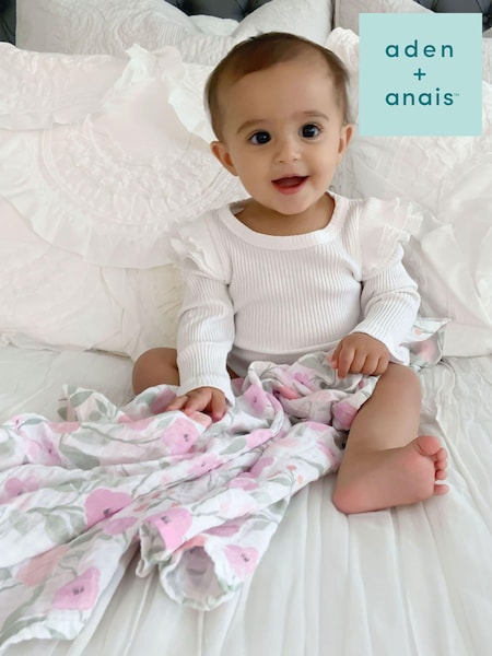 aden + anais Pink Large 100% Cotton Muslin Blanket Ma Fleur (A84483) | £50
