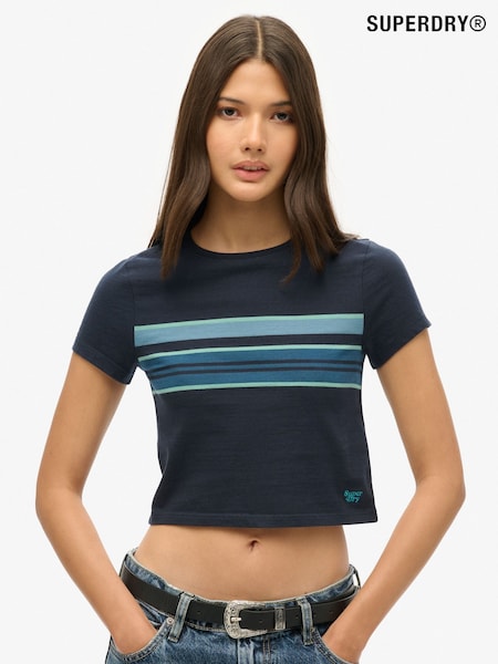Superdry Blue Superdry Blue Vintage Stripe Crop T-Shirt (A85409) | £20
