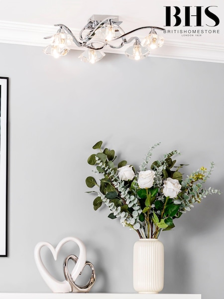 BHS Silver Bella Flush 6 Light Ceiling Light (A86104) | £180