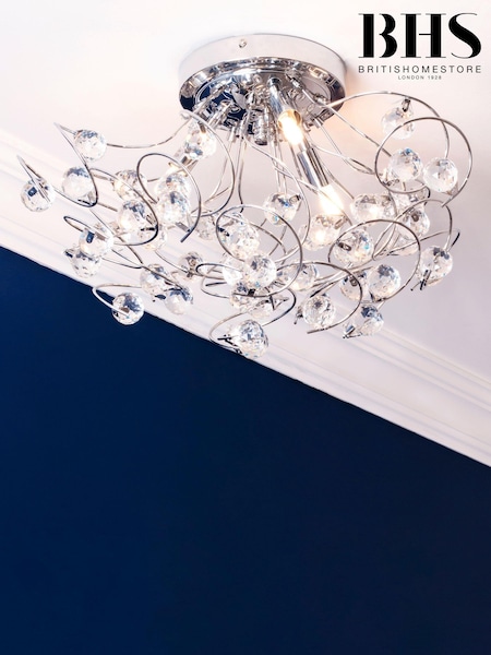 BHS Silver Lila Flush Ceiling Light (A86147) | £90