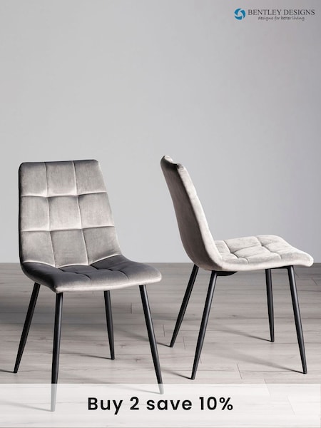 Bentley Designs Set of 2 Grey Mondrian Velvet Fabric Chairs (A88553) | £160