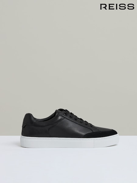 Reiss Black Ashley Leather Low Top Trainers (A93392) | £138