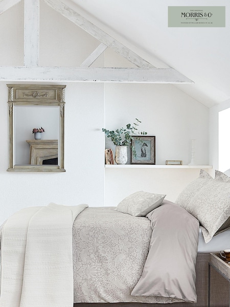 Morris & Co. Pebble Grey Pure Strawberry Thief Jacquard Duvet Cover (A94264) | £105 - £170