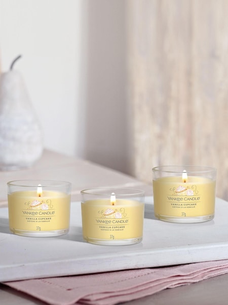 Yankee Candle Set of 3 Yellow Filled Votive Vanilla Cupcake Candles (A95032) | £10