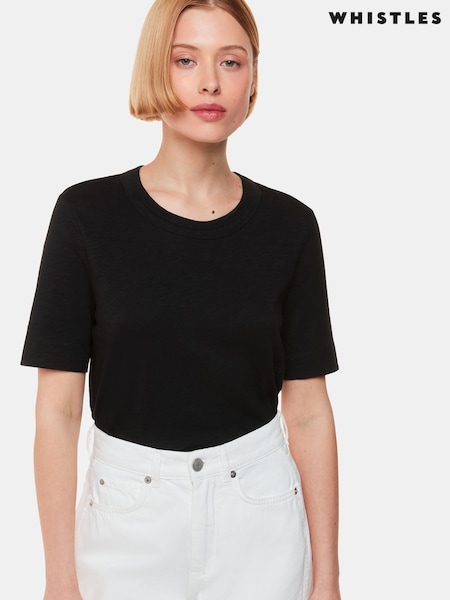 Whistles Black Double Trim Rosa 100% Cotton T-Shirt (A95238) | £35