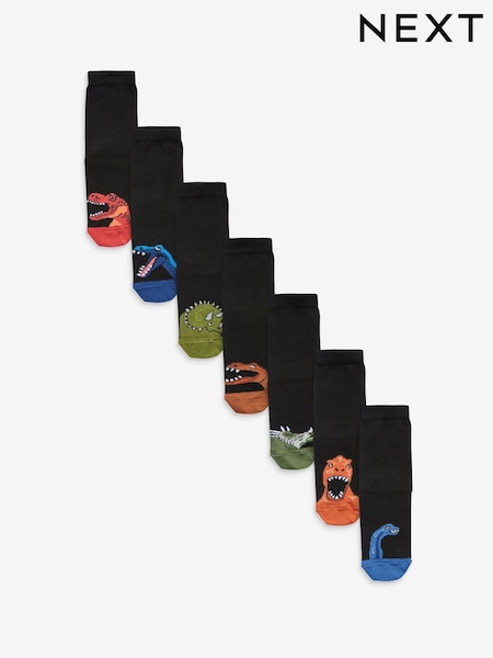 Black Dinosaur Cotton Rich Socks 7 Pack (A96863) | £9.50 - £11.50
