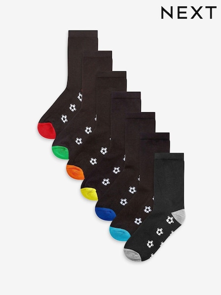 Black Football Cotton Rich Cushioned Socks 7 Pack (A96865) | £10 - £12