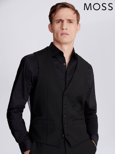 MOSS Black Stretch Suit: Waistcoat (A97077) | £70