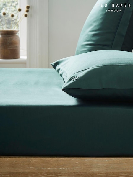 Ted Baker Green Silky Smooth Plain Dye 250 Thread Count 100% Cotton Fitted Sheet (A97770) | £35 - £55