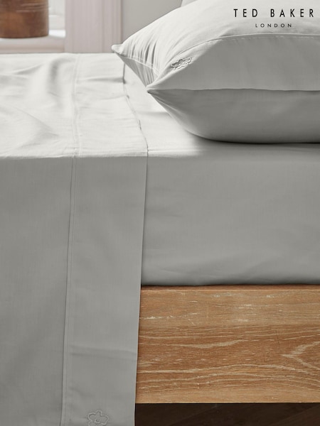 Ted Baker Silver Silky Smooth Plain Dye 250 Thread Count 100% Cotton Flat Sheet (A97777) | £45 - £60