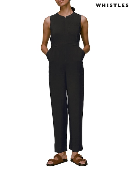 Whistles Black Zip Front Josie Jumpsuit (A98322) | £119