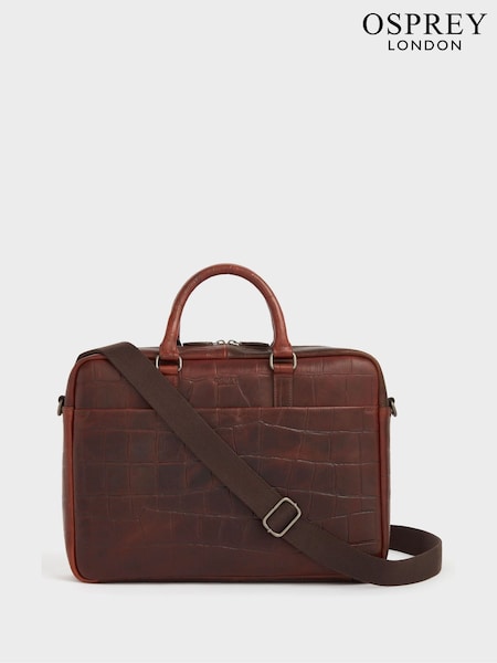OSPREY LONDON Brixton Croc Leather Laptop Brown Bag (A98847) | £185