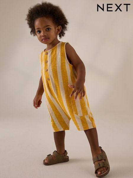 Yellow/Off White Stripe 100% Cotton Romper (3mths-7yrs) (AA0109) | £13 - £15