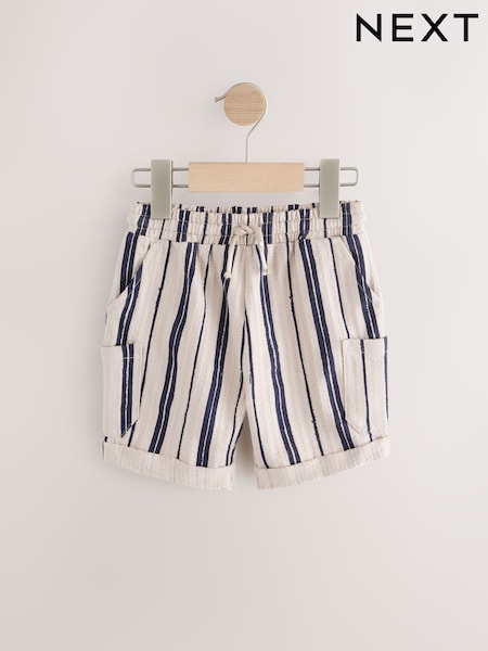 Off White/ Navy Blue Stripe Lightweight Textured Shorts (3mths-7yrs) (AA0112) | £7 - £9