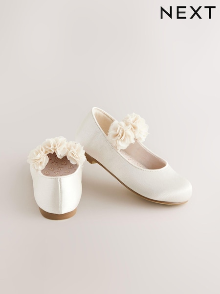 Ivory Wide Fit (G) Satin Flower Girl Occasion Corsage Mary Jane Shoes (AA0151) | £20 - £23