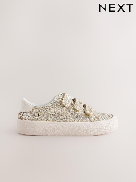 Gold Glitter Wide Fit (G) Touch Fastening Trainers (AA0152) | £22 - £29