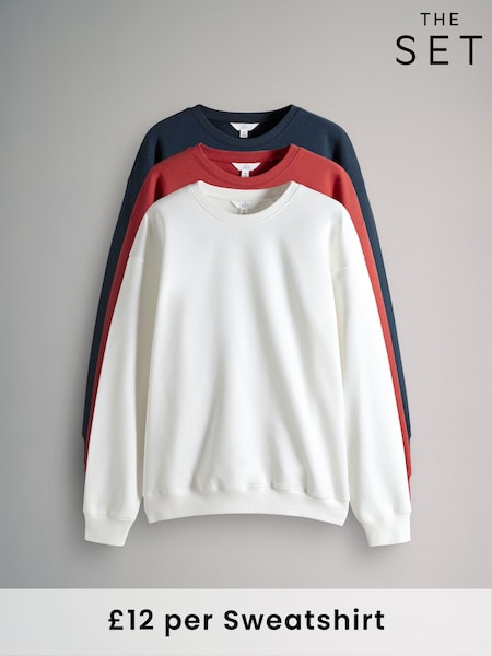 The Set White/Red/Navy Blue 3 Pack Relaxed Crew Neck Sweatshirt (AA0232) | £36