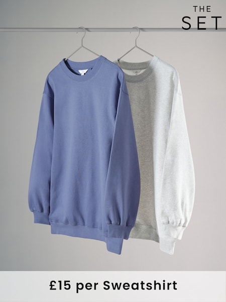 The Set Washed Blue/Grey Marl 2 Pack Longline Sweatshirts (AA0233) | £30