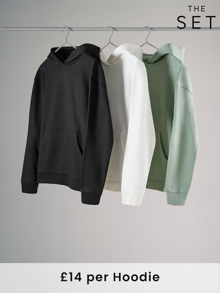The Set Black/Cream/Green 3 Pack Relaxed Hoodies (AA0235) | £42