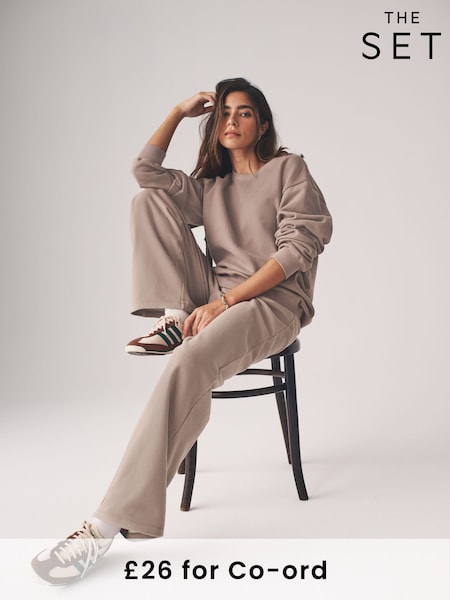 The Set Taupe Brown Sweatshirt & Wide Leg Co-ord Joggers 2 Piece (AA0236) | £26