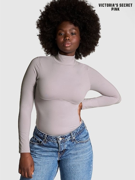Victoria's Secret PINK Dutsy Purple Diamante Mock Neck Soft Stretch T-Shirt (AA0284) | £45