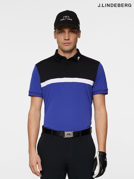 J.Lindeberg Blue/Black Golf Jeff Polo Shirt (AA0307) | £75