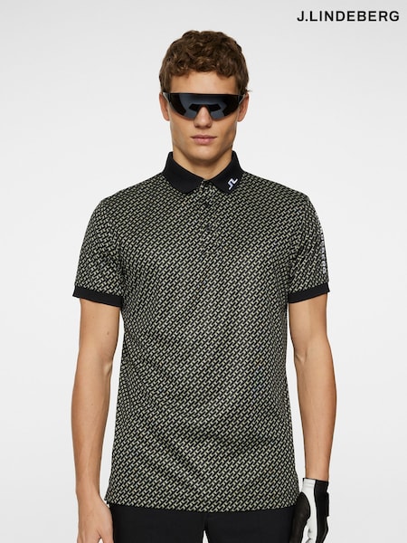 J.Lindeberg Olive Green Golf Tour Tech Print Polo Shirt (AA0313) | £80