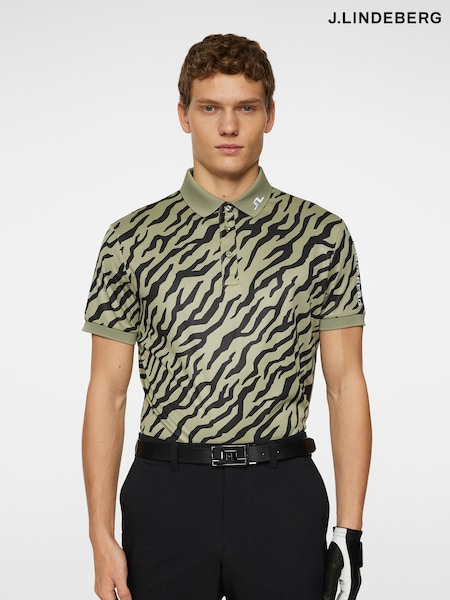 J.Lindeberg Green Golf Tour Tech Print Polo Shirt (AA0314) | £80