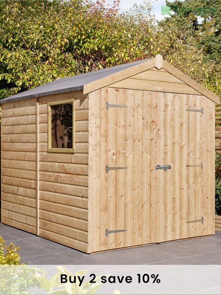 Rowlinson Natural Shiplap Apex Double Door 8 x 6ft Garden Shed with Window (AA0350) | £794