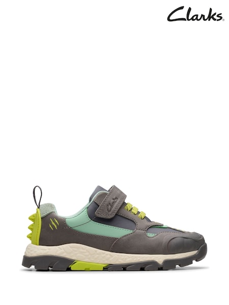 Clarks Grey Standard Fit (F) Steggy2 Park Kid Shoes (AA0363) | £46 - £48