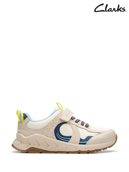 Clarks White Kids Wide Fit Bright Selva Hero Shoes (AA0372) | £38 - £42