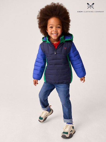 Crew Clothing Blue Padded Padstow Half Zip Jacket (AA0438) | £38 - £46