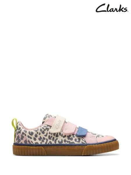 Clarks Leopard Narrow Fit  (E) Kids Foxing Canvas Trainers (AA0484) | £30 - £32