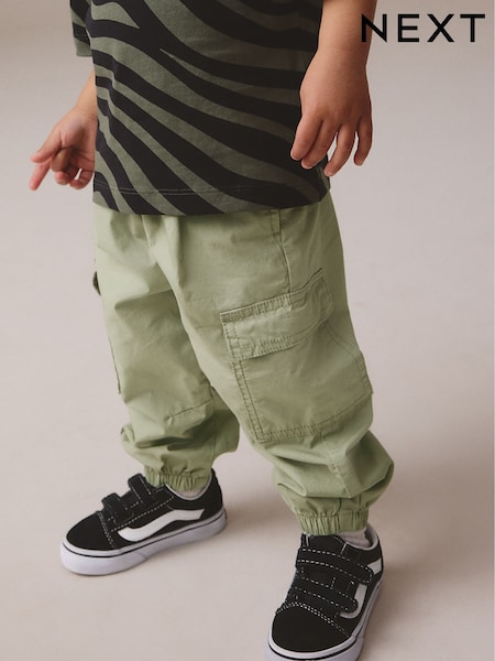 Sage Green 100% Cotton Baggy Cargo Trousers with Toggle Waist (3mths-7yrs) (AA0497) | £10 - £12