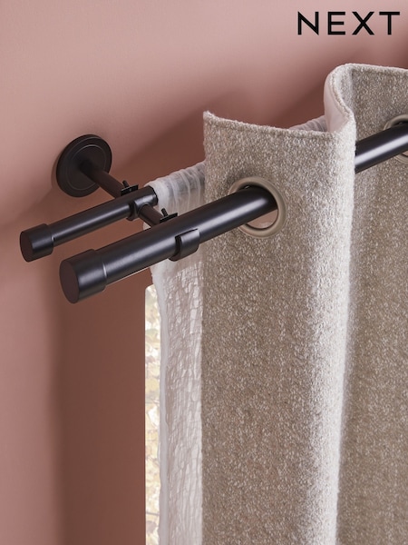 Black Extendable Double Curtain & Voile Pole Kit (AA0542) | £45 - £75