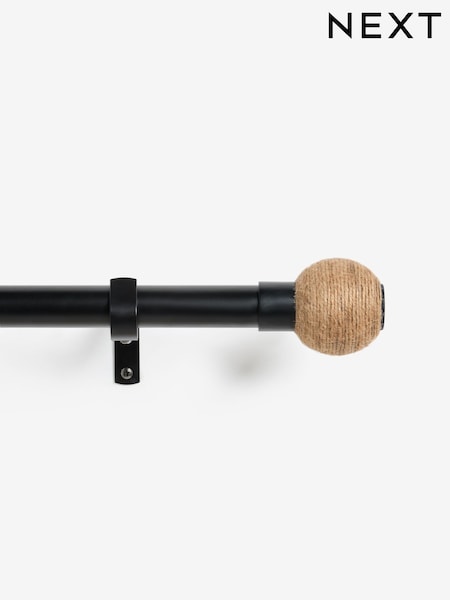 Black/Natural Jute Ball Finial Extendable 28mm Curtain Pole Kit (AA0543) | £35 - £50